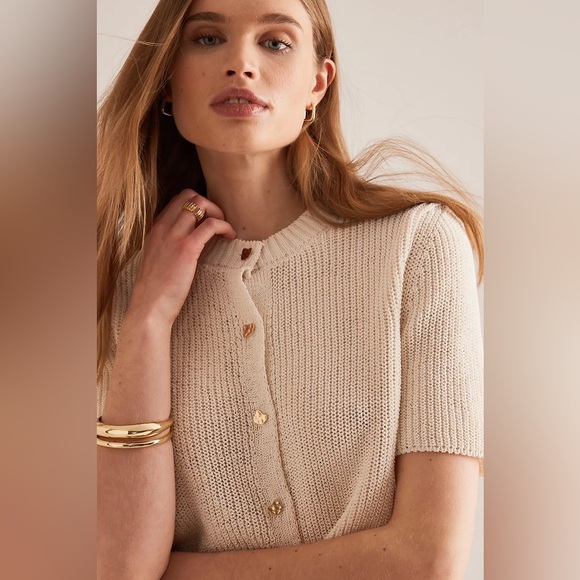 NWOT Anthropologie Maeve Short-Sleeve Button-Front Cardigan Ivory White - Picture 4 of 16